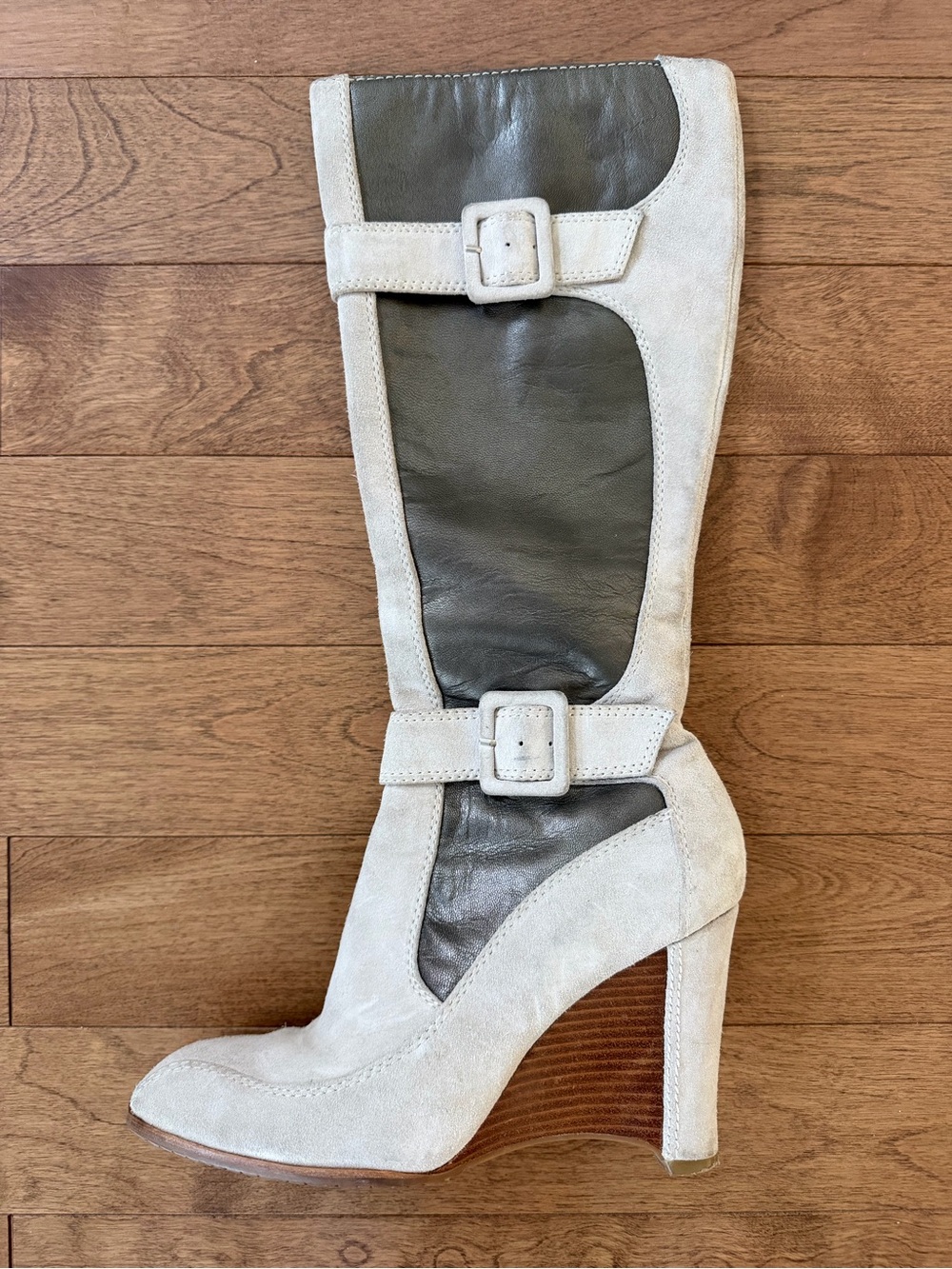 Donald J Pliner Two-Tone Suede & Leather Knee Boot — Cream and Silver